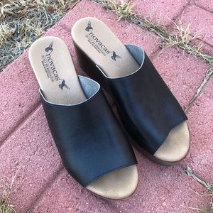 Novacas Black Vegan Leather Platform Wedges